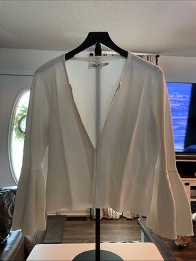 Eliza J Cream Open Front Blazer with Pleated Bell Sleeves (0049)